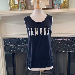 “Famous” Embroidered graphic sleeveless t-shirt